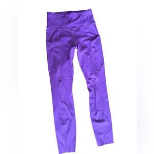 Used once Lululemon Leggings purple pink colour size 4 high waist,side pockets